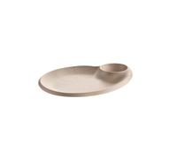 APS 85424 Plate - Nero - 24 x 20 cm, H: 2.5 cm, Melamine Sand, with Integrated Dip Bowl Diameter 7 cm (0.04 L), Stackable, Dishwasher Safe, Robust and Modern