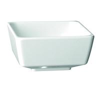 "APS GF094 Float Square Bowl, 5", White" | Shatter-resistant construction with a stackable design to save storage space and ensure hassle-free commercial cleaning.