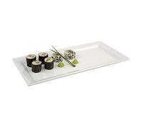 APS GF159 Pure Melamine Rectangular Tray, 12" | Chip-resistant and stackable design saves storage space while enduring heavy use in busy commercial kitchens.