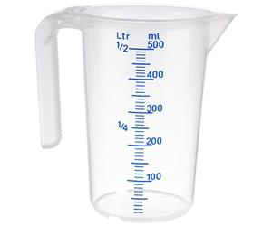 APS Measuring Cup 0.5 litres, Diameter 9 x Height: 14 cm, Plastic Cup with Embossed Measuring Scale on the Outside, Open Handle, L/ml Division, Dishwasher Safe
