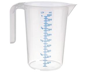 APS Measuring Cup 1 Litre, Diameter 12 x Height: 16.5 cm, Plastic Cup with Embossed Measuring Scale on the Outside, Closed Handle, L/ml Division, Dishwasher Safe