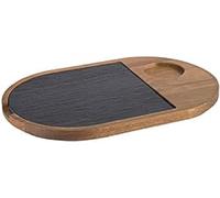 APS Serving Board, 2 Parts, 28 x 17,5 cm, Heel Ø 5 cm, Rustic Wooden Board, Cutting Board of Acacia Wood, Wooden Board with Natural Slate