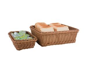 APS Stackable Polypropylene Brown Rattan Basket with Chrome Frames - 1/2 GN