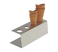 APS Stainless steel ice cream wafer stand, matt polished with non-slip feet, 4 holes (2 x Ø 31 mm, 2 x Ø 26 mm), 9.5 x 27.5 x 9 cm