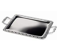 APS Tray "Schöner Essen", buffet helper, 18/0 stainless steel tray with decorative edge, handles zinc die-cast chrome-plated, riveted, 31 x 54 cm, 3 cm height