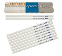 APSARA Glass Marking Pencils, WHITE, Pack of 10, Wax Based Smooth Lead, Ideal for Glass Leather Metal Vinyl Optical Lenses Marking, iZOFAX Black Ball Pen