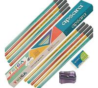 Apsara Triangular Pencils Box Pack Good Handwriting Comfort Grip (10 x Pencils + Eraser + Sharpener + 1 x iZOFAX Black Ball Pen)