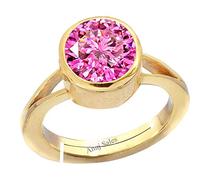APSLOOSE 4ct Natural Pink Cubic Zirconia Adjustable Ring with Certified American Original Gold Plated Diamond for Men and Women (Label Certified), Brass, Brass