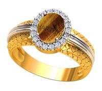 APSLOOSE Natural Tiger Eye Ring Gold Plated Adjustable 10.00 Carat Rashi Ratna Original and Certified Brass Tiger's Eye