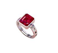 APSLOOSE Super Quality Burma Ruby Stone 4.00 Ratti Lab Tested Certified Untreated Untreated Natural Manya Gemstone Manikya Silver Plated Adjustable Ring for Men and Women