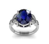 APSSTONE Unheated Untreatet 12.00 Ratti 11.25 Carat Certified Blue Sapphire Gemstone Silver Adjustable Ring For Men's, Metal, Sapphire