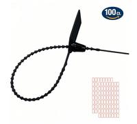 Apstaqeoo 100PCS Plastic Anti-Tamper Seals, Safety Zip Ties for Fire Extinguisher Security Seals Pull Tite Security Tags for Luggage Disposable Self-Locking Tie 250mm Length Included Labels (Black)