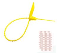 Apstaqeoo 100PCS Plastic Anti-Tamper Seals, Safety Zip Ties for Fire Extinguisher Security Seals Pull Tite Security Tags for Luggage Disposable Self-Locking Tie 250mm Length Included Labels (Yellow)