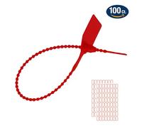 Apstaqeoo 100PCS Plastic Anti-Tamper Seals, Safety Zip Ties for Fire Extinguisher Security Seals Pull Tite Security Tags for Luggage Disposable Self-Locking Tie 250mm Length Included Labels (Red)