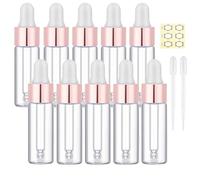 Apstaqeoo 10Pcs, 5Ml Clear Glass Sample Dropper Bottles, Empty Mini Bottles with Dropper Pipettes Rose Gold Aluminum Alloy Cap Refillable Sample Container for Essential Oils Perfume Cosmetic Liquid