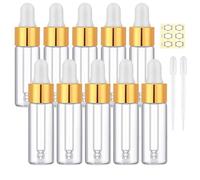 Apstaqeoo 10Pcs, 5Ml Transparent Glass Sample Dropper Bottles, Empty Mini Bottles with Dropper Pipettes Gold Aluminum Alloy Cap Refillable Sample Container for Essential Oils Perfume Cosmetic Liquid