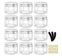 Apstaqeoo 12Pcs, 30ml/30g Empty Plastic Cosmetic Jars - Round Clear Cream Jars Leak-Proof Travel Container Sample Pots with Inner Liners & Aluminum Alloy Lids for Lotion,Painting,Candies,DIY Ointment
