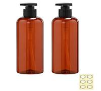 Apstaqeoo 2Pcs 500ml/17oz Empty Plastic Pump Bottles Dispenser - Cylinder Shampoo Lotion Hand Pump Bottle Toiletries Liquid Pump Dispenser Shower Gel Storage Refillable Container for Bathroom (Brown)