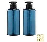 Apstaqeoo 2Pcs 500ml/17oz Empty Plastic Pump Bottles Dispenser - Refillable Cylinder Shampoo Lotion Hand Pump Bottle Toiletries Liquid Pump Dispenser Shower Gel Storage Container for Bathroom (Blue)