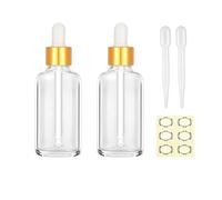 Apstaqeoo 2PCS 50ML Clear Glass Dropper Bottles - Refillable Gold Cap for Essential Oil Aromatherapy Perfume
