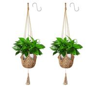 Apstaqeoo 2Pcs Jute Rope Macrame Plant Hangers, Flower Pot Holder with 2 Hanging Hooks, Wall Hanging Indoor Outdoor for Balcony Garden Home Decor (101cm)