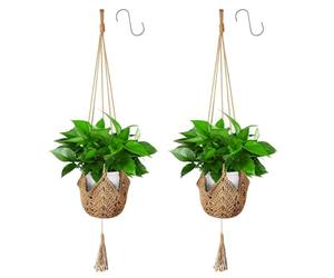Apstaqeoo 2Pcs Jute Rope Macrame Plant Hangers, Flower Pot Holder with 2 Hanging Hooks, Wall Hanging Indoor Outdoor for Balcony Garden Home Decor (101cm)