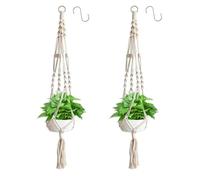 Apstaqeoo 2Pcs Macrame Plant Hangers, Cotton Rope Hanging Planters with 2 Hooks, Wall Hanging Holder for Indoor Outdoor Balcony Garden Home Decor (105cm)
