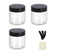 Apstaqeoo 3PCS 200ML Empty Plastic Jars With Black Lids, Clear Round Face Cream Jars Cosmetic Container Travel Storage Jar With Inner Liners for Body Scrub/Lotion/Powder/Ointment/Salves/Sample/Makeup