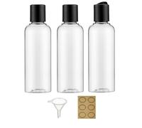 Apstaqeoo 3PCS 200ML Plastic Bottles with Disc Top Flip Cap Empty Squeeze Bottles Clear Refillable Travel Container Dispensing with Funnel & Label for Liquids Lotion Shampoo Toiletries Cosmetic