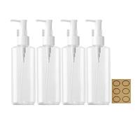 Apstaqeoo 4Pcs 150ML Empty Lotion Dispenser Refillable Clear Plastic Oval Travel Bottles Makeup Cosmetic Flat Container Dispenser with Pump Head & Label for Gel Cream Shampoo Massage Cleansing Oil