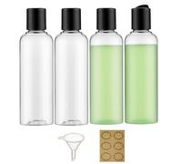 Apstaqeoo 4PCS 150ML Plastic Bottles with Disc Top Flip Cap Empty Squeeze Bottles Clear Refillable Travel Container Dispensing with Funnel & Label for Liquids Lotion Shampoo Toiletries Cosmetic