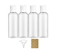 Apstaqeoo 4PCS 150ML Plastic Bottles with White Disc Top Flip Cap Empty Squeeze Bottles Clear Refillable Travel Container Dispenser with Funnel Label for Liquid Lotion Shampoo Toiletries Cosmetic