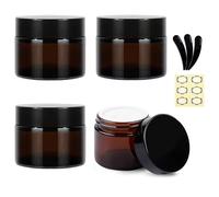 Apstaqeoo 4Pcs 20ml/20g Amber Glass Jars - Round Empty Cream Jars Leak-proof Travel Cosmetic Container with Inner Liners/Black Lids/Spatulas - Refillable Sample Pots for Lotion Face Body Hand Cream