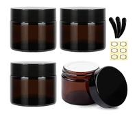 Apstaqeoo 4Pcs 30ml/30g Amber Glass Jars - Round Empty Cream Jars TSA Approved Travel Cosmetic Container with Inner Liners/Black Lids/Spatulas - Refillable Sample Pots for Lotion Face Body Hand Cream