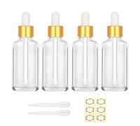 Apstaqeoo 4PCS 50ML Clear Glass Dropper Bottles - Refillable Sample Bottle with Dropper Pipette, Gold Cap for Essential Oil Aromatherapy Perfume Laboratory