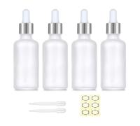 Apstaqeoo 4PCS 50ML Frosted Clear Glass Dropper Bottles with Pipette - Empty Refillable Sample Bottles with Silver Cap for Essential Oil Aromatherapy Perfume Laboratory