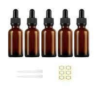 Apstaqeoo 5Pcs 30ML Amber Glass Dropper Bottle with Glass Pipette, Refillable Eye Dropper Bottles Empty Tincture Bottles Black Cap, Label, Dropper for Essential Oils Perfume Aromatherapy Blends