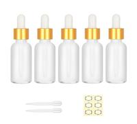 Apstaqeoo 5Pcs 30ML Frosted Clear Glass Dropper Bottles with Pipette, Empty Sample Dropper Bottle Refillable Tincture Bottles with Gold Cap, Label, Dropper for Perfume Essential Oils Aromatherapy