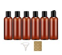 Apstaqeoo 6PC 100ML Plastic Bottles with Disc Top Flip Cap Empty Squeeze Bottle Refillable Travel Container Dispenser with Funnel Label TSA Approved for Liquid Lotion Toiletries Cosmetic（Brown）