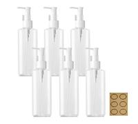 Apstaqeoo 6Pcs 100ML Empty Lotion Dispenser Refillable Clear Plastic Oval Travel Bottles Makeup Cosmetic Flat Container Dispenser with Pump Head for Gel Cream Shampoo Massage Cleansing Oil