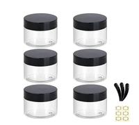 Apstaqeoo 6PCS 100ML Empty Plastic Jars With Black Lids, Clear Round Face Cream Jars Cosmetic Container Travel Storage Jar With Inner Liners for Body Scrub/Lotion/Powder/Ointment/Salves/Sample/Makeup