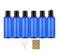 Apstaqeoo 6PCS 100ML Plastic Bottles with Disc Top Flip Cap Empty Squeeze Bottle Refillable Travel Container Dispenser with 1 Funnel & 6 Label TSA Approved for Liquid Lotion Toiletries Cosmetic（Blue）