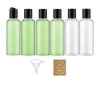 Apstaqeoo 6PCS 100ML Plastic Bottles with Disc Top Flip Cap Empty Squeeze Bottles Refillable Travel Container Dispensing with 1 Funnel 6 Label TSA Approved for Liquid Lotion Toiletries（Transparent）