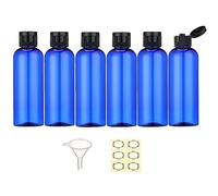 Apstaqeoo 6PCS 100ML Plastic Travel Bottles with Flip Cap Empty Squeeze Bottles Blue Refillable Travel Container with 1 Funnel & 6 Labels TSA Approved for Liquids Lotion Shampoo Toiletries Cosmetic