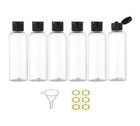 Apstaqeoo 6PCS 100ML Plastic Travel Bottles with Flip Cap Empty Squeeze Bottles Transparent Refillable Travel Container with 1 Funnel & 6 Label TSA Approved for Liquid Lotion Toiletries Cosmetic
