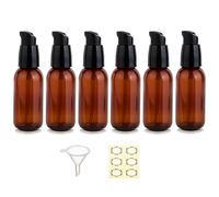 Apstaqeoo 6Pcs 50Ml Empty Lotion Pump Bottle Dispenser for Toiletries TSA Approved Pump Dispenser Leak-proof Plastic Travel Bottles Container with Label & Funnel for Cleaning Shampoo Cosmetic (Brown)