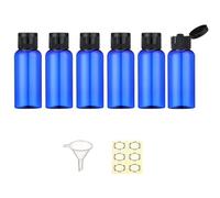 Apstaqeoo 6PCS 50ML Plastic Travel Bottles with Flip Cap Empty Squeeze Bottles Refillable Travel Container with 1 Funnel & 6 Labels TSA Approved for Liquids Lotion Toiletries Cosmetic (Blue)