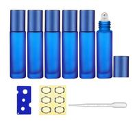 Apstaqeoo Essential Oils Roller Bottles, 6pcs 10ml Roll on Bottles with Stainless Steel Ball, Frosted Glass Roller Bottle with Bottle Opener/Dropper/Label for Essential Oil, Aromatherapy (Light Blue)