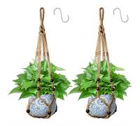 Apstaqeoo Hanging Planter Baskets, Jute Rope Macrame Plant Hanger with Wood Beads Decorative & 2 Hanging Hook, Wall Hanging Flower Pot Plant Holder for Indoor Outdoor Boho Home Decor No Tassels(2PCS)