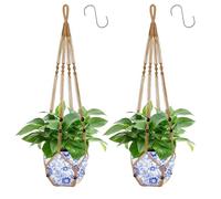 Apstaqeoo Hanging Planters Baskets, Jute Rope Macrame Plant Hanger with 2 S Hooks, Wall Hanging Flower Pot Holder No Tassels Hanging Planter with Wood Beads for Indoor Outdoor Home Decor (2PCS, 90CM)